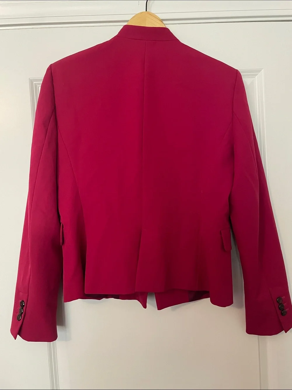 Zara Basic Fuschia Raspberry-Red Single-Button Collarless Blazer - Picture 7 of 8